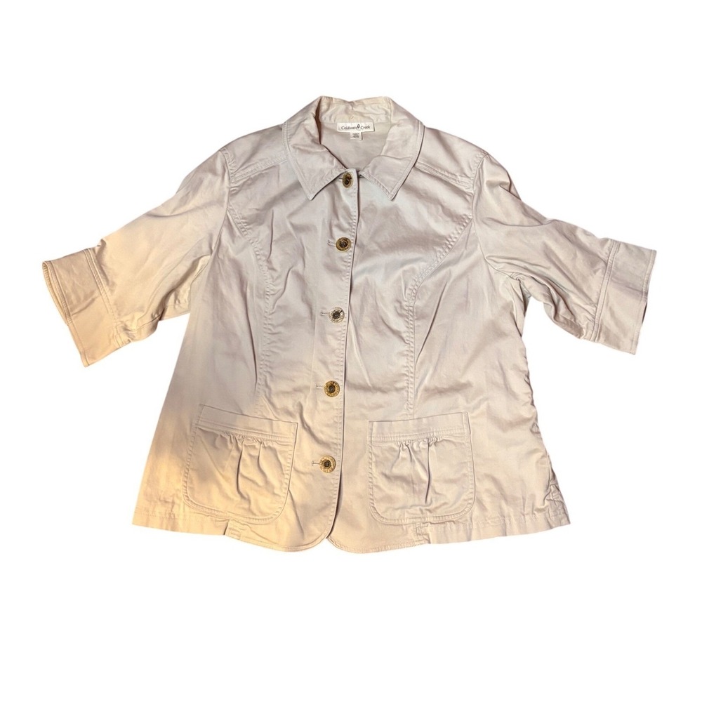 Coldwater Creek Khaki‎ Cotton Spandex Cropped Jacket Blazer Women W18